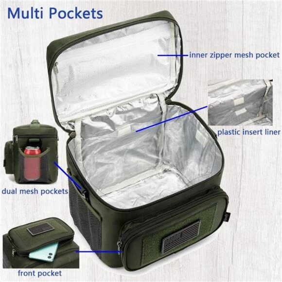 large insulated lunch bag tactical cooler tote with compartments for work or cam - Picture 5 of 7